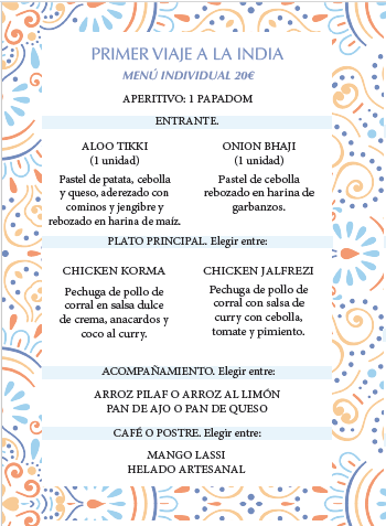 Comida india en El Albir-menu